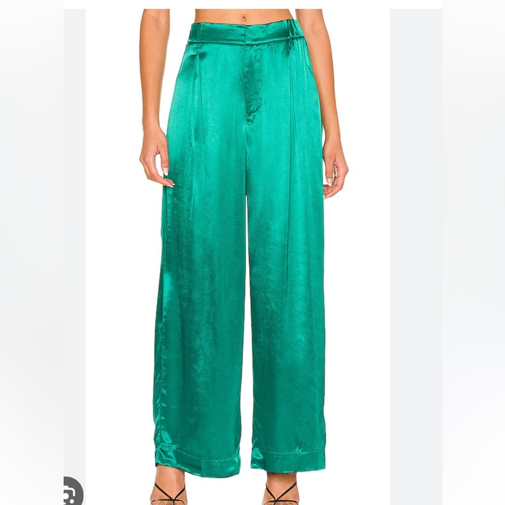 Free People Good Days satin wide leg trousers in emerald waters size M